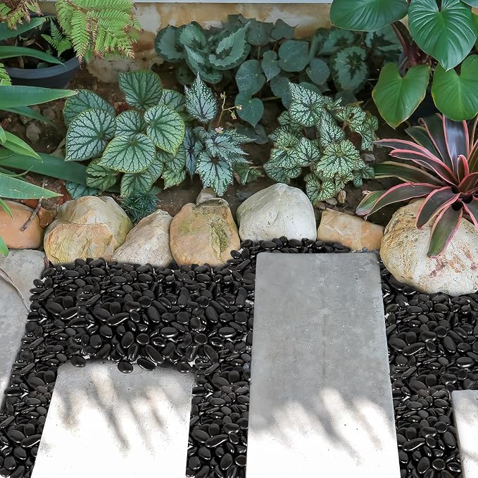 15 lb Black River Rocks for Landscaping, Polished Black Pebbles for Potted Plants & Vases, Large 1-2 Inch Decorative Stones for Garden Beds, Planters & Aquariums Decor