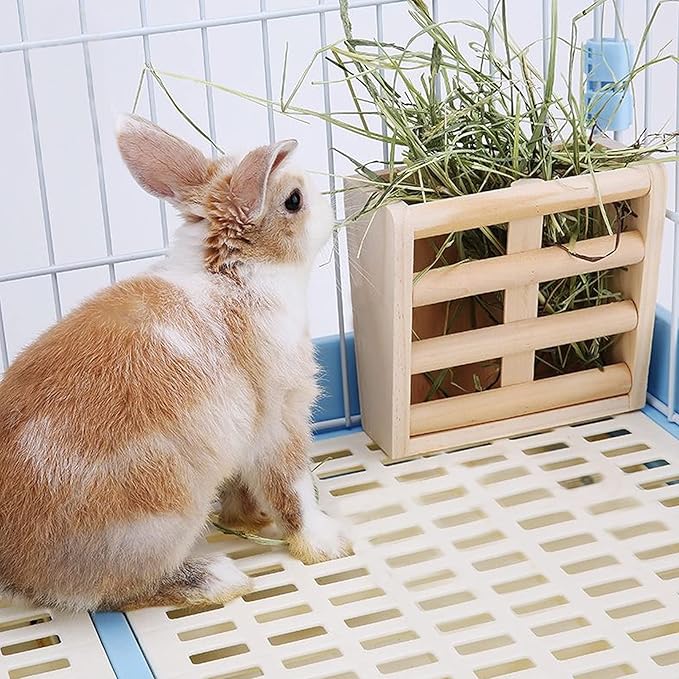 Bunny Hay Rack Guinea Pig Hay Feeder Chinchilla Hay Holder Rabbit Food Dispenser Natural Wooden Hamster Rabbit Cage Accessories