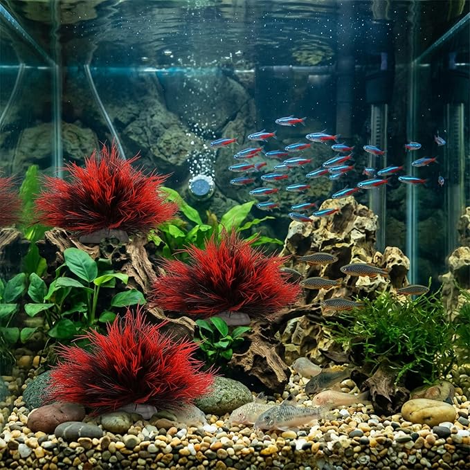 3 Pack Aquarium Plant Fish Tank Plant with Weighted Base Black Red | Plastic, Realistic, Small Aquarium Grass, Fish Tank Decorations