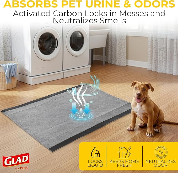 Glad for Pets Extra Large Charcoal Training Pads for Dogs and Puppies, Activated Carbon Odor Control, 6-Layer Absorbent Leak-Proof Pee Pads with Pheromone Attractant, 28 x 30 in, 30 Count - 6 Pack