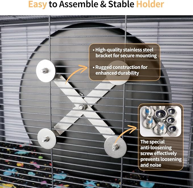 11.8" Silent Rat Exercise Wheel, Chinchilla Aluminum Alloy Noiseless Running Wheel for Fancy Rat, Chinchilla, Syrian Hamsters, Hedgehogs and Small Pets (Bracket-Black)