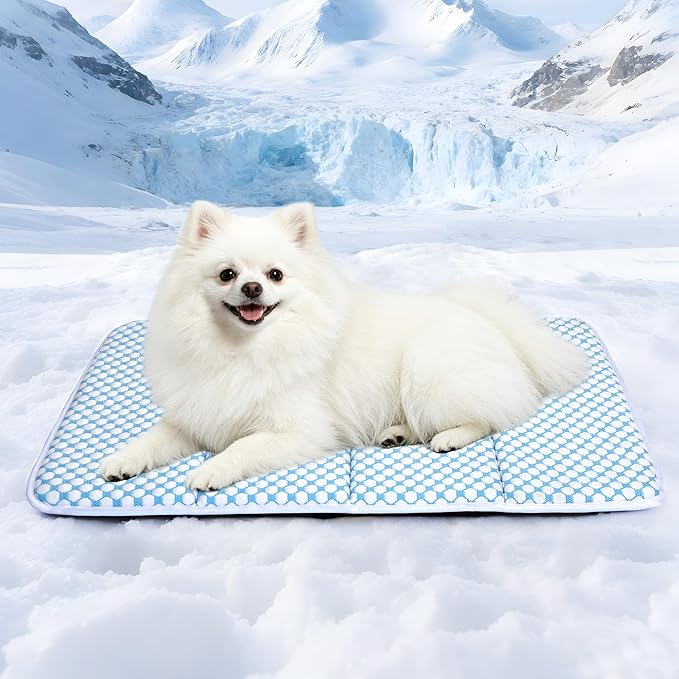 Cooling Dog Mat Q-Max>0.5 - Rapid Cooling Tech, Thin Breathable Crate Pad, Portable Washable Summer Mat, Chill Soothing Fabric - 24"x18" Small Dog/Cat, Blue