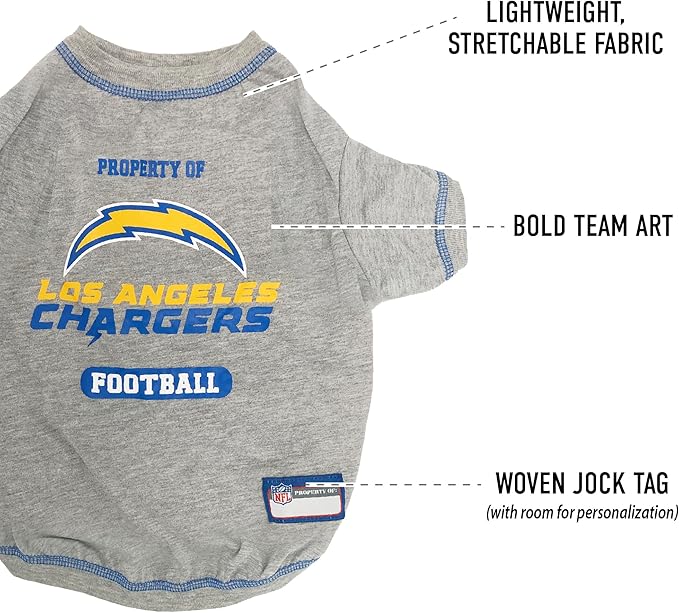 NFL Los Angeles Chargers Dog T-shirt Medium. - Licensed Shirt for Pets Team Colored with Team Logos- Premium Stretchable Materials for the comfort of your Dog & Cat