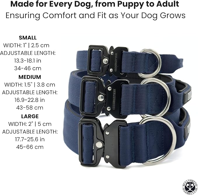 Tactical Dog Collar for Puppy, Heavy Duty Puppy Collar, Dog Collar for Small Dogs, Waterproof Dog Collar, Dog Training Collar, Quick-Release Buckle, Adjustable Sizes – BULLYBREED (Navy Blue, Small)