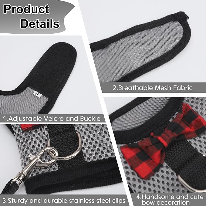 Guinea Pig Harness and Leash，2packs Guinea Pig Clothes Baby Ferret Rats Hamster Soft Mesh Harness Leash for Decoration，Hamster Harness can be Adjusted to Any Size. (Red + Grey)