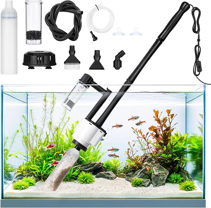 AQQA Electric Aquarium Gravel Cleaner, 8 in 1 Fish Tank Vacuum | 480GPH 30W with Water Changer Sand Washer Filter Pump Oxygen Boost, Gravel Vacuum for Freshwater Saltwater Turtle Tanks