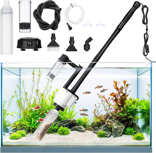 AQQA Electric Aquarium Gravel Cleaner, 8 in 1 Fish Tank Vacuum | 480GPH 30W with Water Changer Sand Washer Filter Pump Oxygen Boost, Gravel Vacuum for Freshwater Saltwater Turtle Tanks