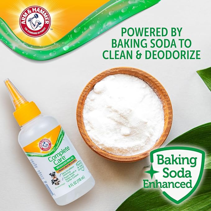 Arm & Hammer Complete Care Brushless Oral Gel for Dogs, Peanut Butter Flavor, Rub-On No-Brush Dog Toothpaste, Baking Soda Enhanced for Fresh Breath and Tartar Control, 4 Fl Oz