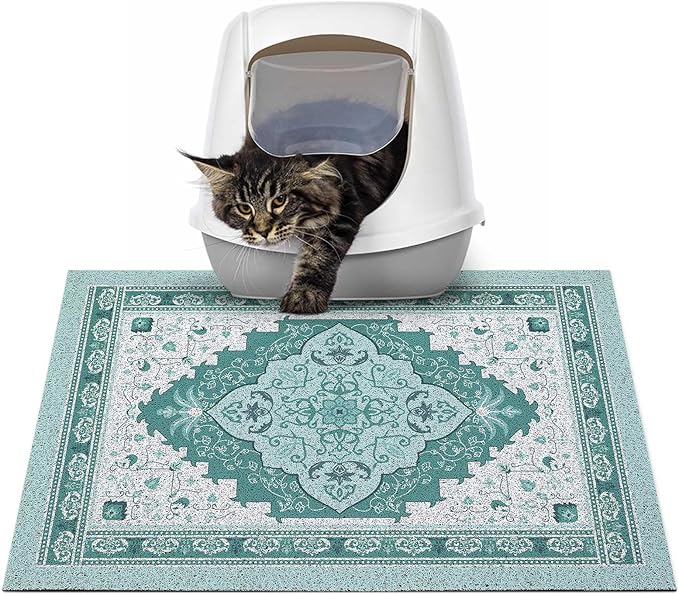 Glittme Cat Litter Mat with Non-Slip Bottom Litter Box Mat 24"X15" Litter Trapping Mat Easy to Clean Washable Cat Food Mat for Kitty,S