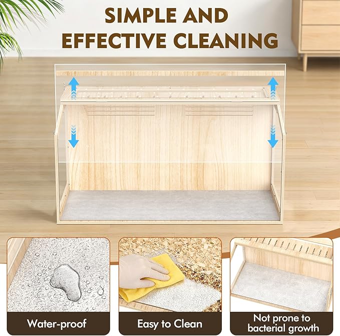 XiaZ Large Hamster Cage,40 Inch Wooden Hamster Cage with Panoramic View and Ventilated Top, Spacious Acrylic Glass Habitat for Syrian Dwarf Hamsters and Degus, Natural Wood Frame Enclosure