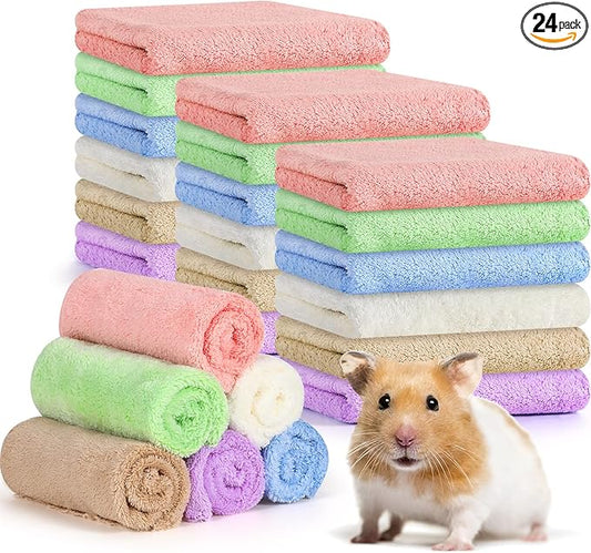 Newwiee 24 Pcs Guinea Pig Fleece Bedding Blankets Bulk Washable Small Animal Fleece Cage Liners Pet Wash Cloth Sleeping Mat Cover for Hamster Chinchilla Rabbit Hedgehog(12 x 12 Inch,Multicolor)