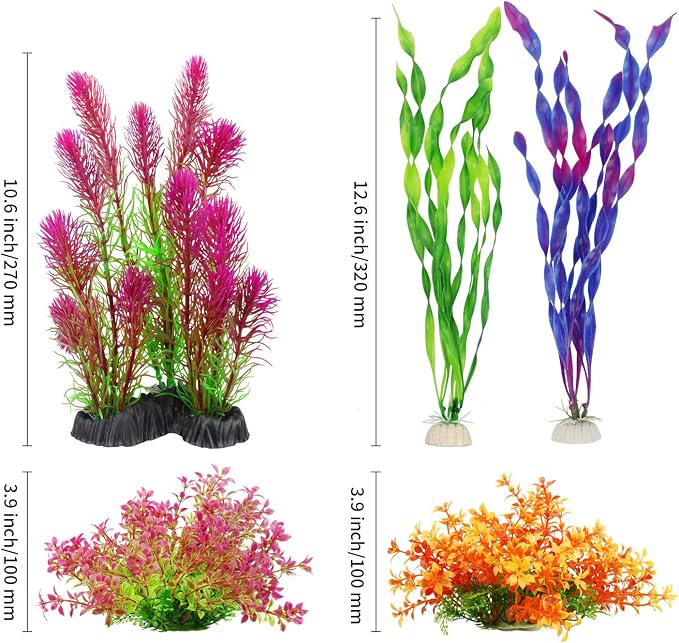 MyLifeUNIT Artificial Aquarium Plants, Plastic Fish Tank Plants for Aquarium Decorations, Pack of 7 (Style A)