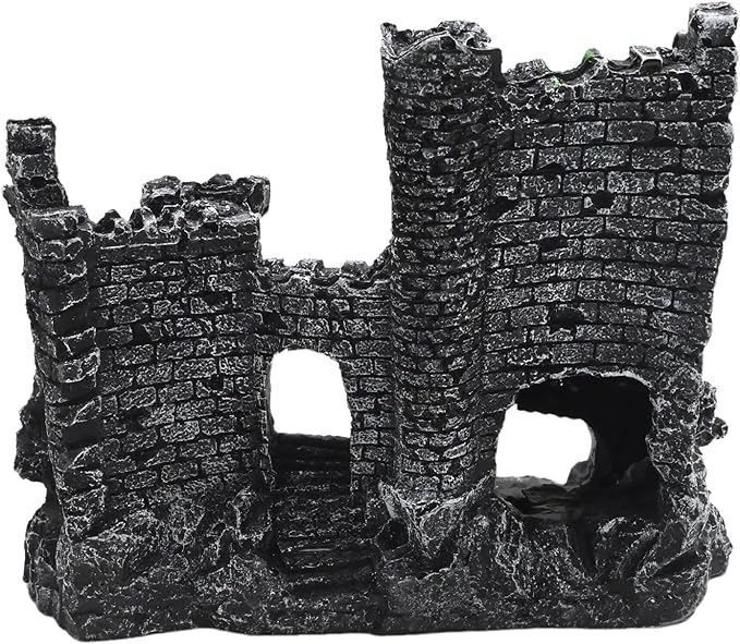 Aquarium Resin Castle Decor, Large Ancient Stone Castle Fish Tank Ornament with Caves & Tunnels, Realistic Hideout for Betta Fish, Guppies, Shrimp, Turtles (Freshwater & Saltwater Safe)