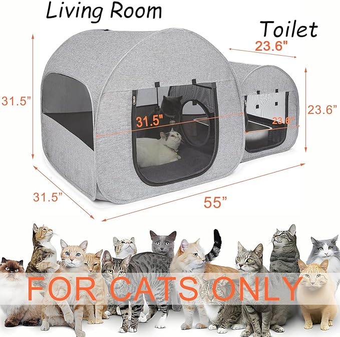 Portable Cat Playpen, Delivery Room, Enclosure, Postoperative Recovery, House Design for Better Standing, Foldable Pet Tent for Indoor and Outdoor Use, Cat Houses & Condos (Light Grey)
