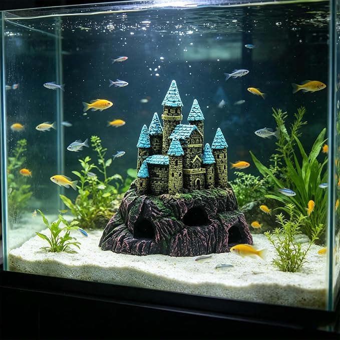 Artistic Underwater Castles Hideouts for Fish and Shrimp Durability Resin Aquariums Ornament Fish Tanks Castles Cave Resin Aquarium Decoration