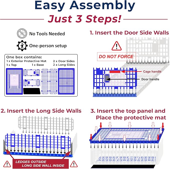 Poultry Carrier Crate 3 Doors with a Mess-Free Protective Pad, Durable Poultry Transport Cage for Chickens, Quail, Birds, Rabbits, Ducks