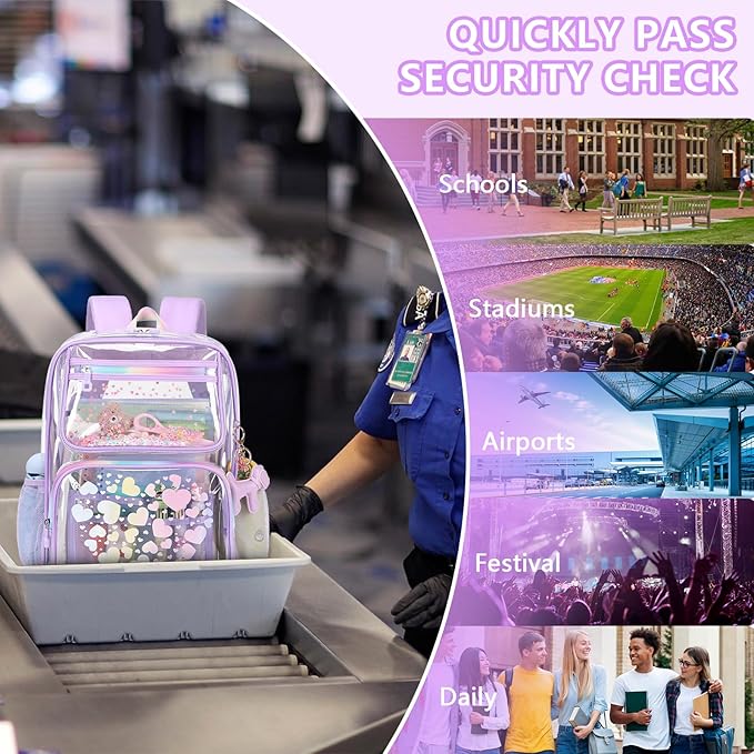 MOONBABY Clear Backpack for School Girls, Heavy Duty TPU Transparent Backpack Stadium Events Approved, Clear Bookbag