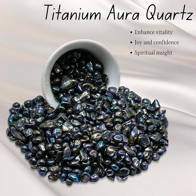 Amazing Gemstone Titanium Aura Quartz Crystal Chips Aquarium Gravel Rocks - Bulk Fish Tank Gravel, Small Tumbled Stone Chips and Tiny Crystals for Decoration (Natural AAA Grade)