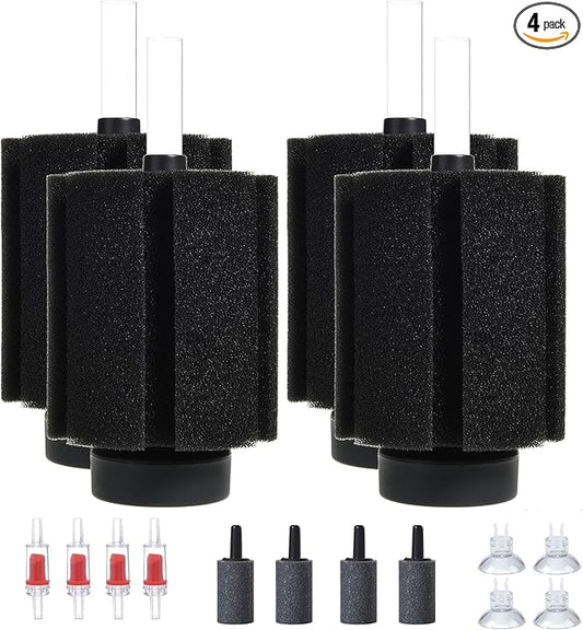 ALEGI Aquarium Bio Sponge Filter with Ceramic Media for Clear and Quiet Aquariums for Betta Fry Shrimp Tiny Fish Tank (10-40Gallon 4 Pack)