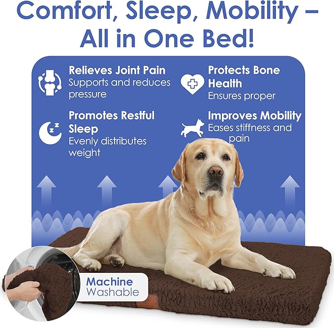 AMERICAN KENNEL CLUB Orthopedic Memory Foam Dog Crate Mat, Egg Crate Foam Cushion, Washable Cover, Non-Slip Base, Eases Joint Pain, Breathable, Durable, 42x27, Brown