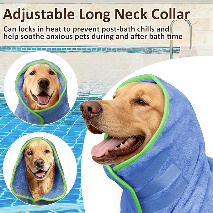 Soft Dog Bathrobe Fast Drying Dog Coat, Super Absorbent Dog Towels for After Bath, Microfiber Pet Robe Adjustable Collar & Belly Warm Keeping Dogs Coat for Pet Dogs & Cats (Blue, X-Large)
