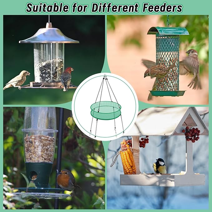 2 Pcs Bird Seed Catcher for Outdoor Feeders, 20" Hanging Bird Feeder Seed Catcher Platform with Adjustable Hanging Hoop for Hummingbird Bee Feeder Outdoor Garden Backyard Accessories(Green)