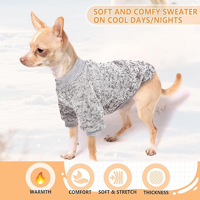 2 Pack 3.6-5.5lbs Dog Sweaters for Small Dogs Fall Dog Clothes Male Female Winter Fleece Puppy Sweaters Warm Pet Outfit for Yorkie, Chihuahua, Bulldog, Dachshund, Pug,XS