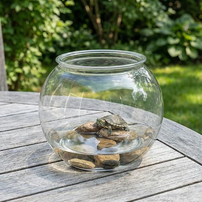 Beavorty Plastic Fish Bowl 0.5 Gallon Clear Spherical Aquarium Tank for Small Fish Goldfish Betta Turtle Desktop Decor Mini Water Garden