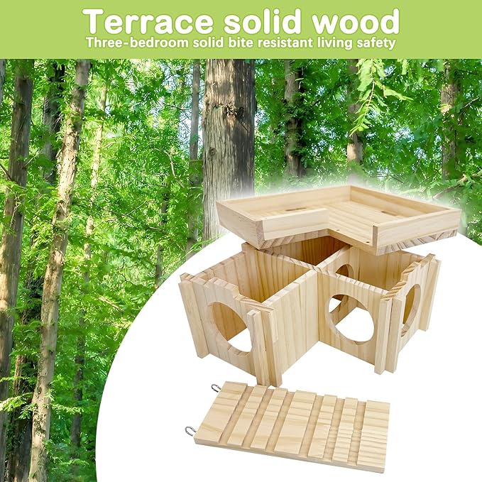 BNOSDM Wooden Hamster Hideout Dwarf Hamster Wood House with Ladder Gerbils Climbing Exploring Toys Cage Accessories for Syrian Hamsters Mice and Other Small Pets
