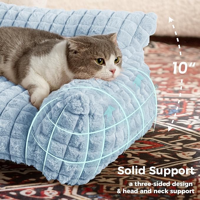 Dog Bed for Medium Dogs – Cute Fluffy Pet Sofa with Faux Rabbit Fur,Supportive Dog Couch Beds, Washable Cover in 3D Diamond Pattern, 36 Inch Light Blue