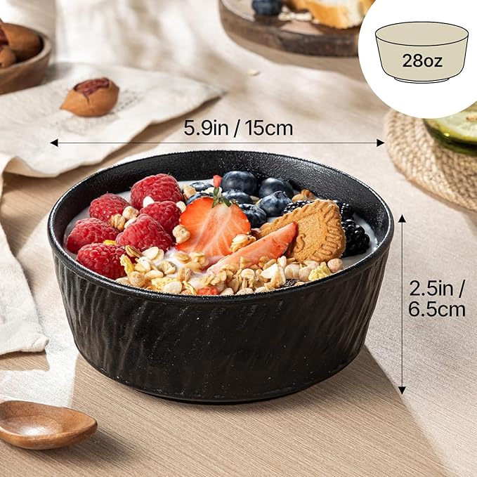6 Inch Ceramic Bowls Set of 2-28 oz Soup Bowls,Dishwasher & Microwave Safe Bowls in Black & White,Cereal Bowls for Oatmeal,Salad, Rice,Ramen,Pasta,Yogurt,Fruit