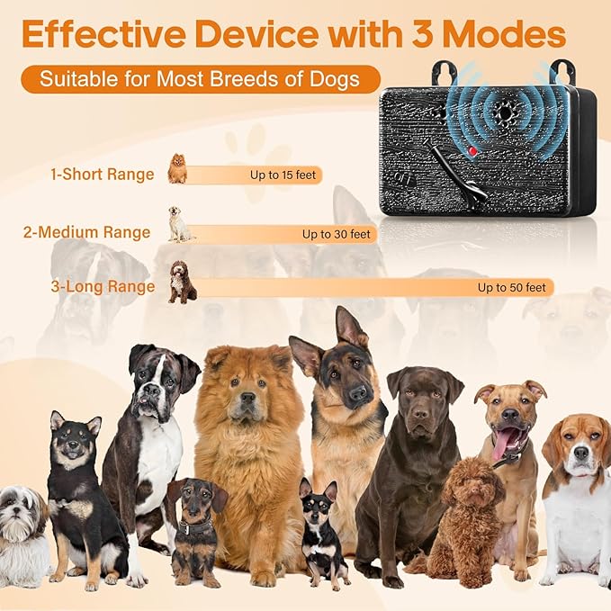 Anti Barking Device, 50FT Dog Barking Control Devices with 3 Adjustable Modes, Ultrasonic Dog Bark Deterrent Devices for Indoor & Outdoor, Dog Barking Silencer Bark Box