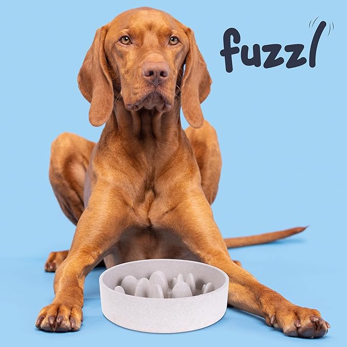 Fuzzl Titan Bamboo Slow Feeder Dog Bowl Large with Ultra Grip Rubber Base Pet Bowl 8 Inch