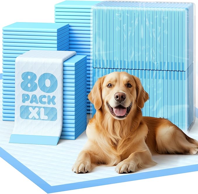 Powools Puppy Pads - 80 Packs, 34"×28" Ultra-Large Puppy Pads, Tear-ResistantPee Pads for Dogs, 6-Layer Ultra-Absorbent & Quick-Dry Black Training Pads