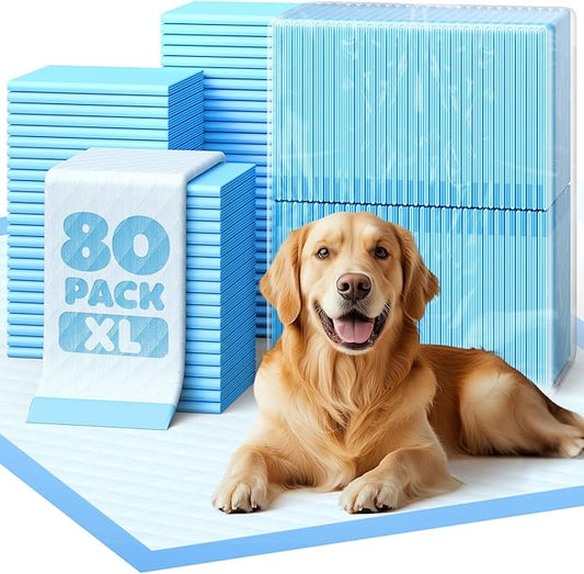 Powools Puppy Pads - 80 Packs, 34"×28" Ultra-Large Puppy Pads, Tear-ResistantPee Pads for Dogs, 6-Layer Ultra-Absorbent & Quick-Dry Black Training Pads