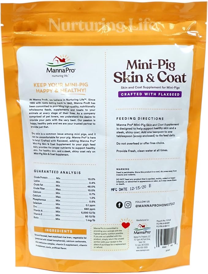 Manna Pro Mini-Pig Skin and Coat Supplement - Skin and Coat Supplement for Mini-Pigs - Provides Nutrients to Support Skin & Coat Health and Appearance - 1 lb
