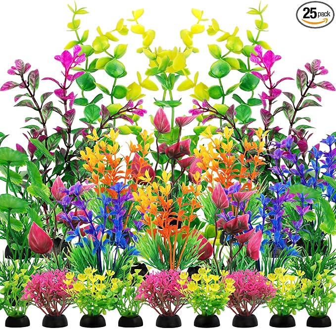 QUOZUO 25pcs Artificial Plant, Fish Tank Decorations Plants, Aquarium Decor, 6.5x4.7x1.5 inches, 1pc, Colorful, Plastic, Indoor, 25 Count