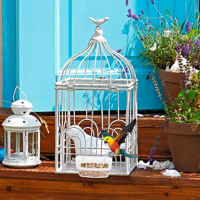 Veemoon 2pcs Splash Hanging Plastic Bird Cage Feeder No Mess Bird Cage Feeder Small Pet Parrot Feed Bowl Parrot Food Feeding Storage Container for Pet Parakeets, Cockatiels, Finches (4.5 * 2.3inch)