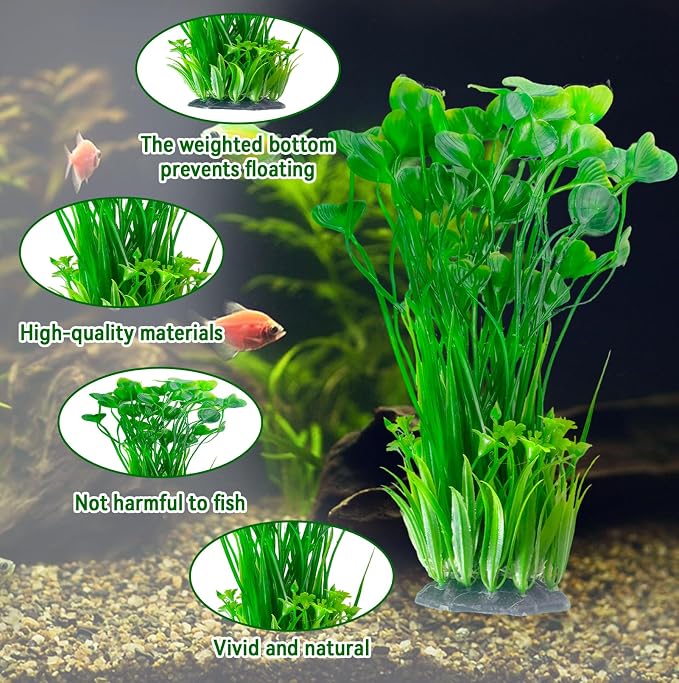 kathson Large Plastic Aquarium Plants,2 Pcs Tall Fish Tank Plants Decor Artificial Seaweed Water Plant Ornament Freshwater and Saltwater Extra Large Aquarium Plant Decorations for Small Tanks