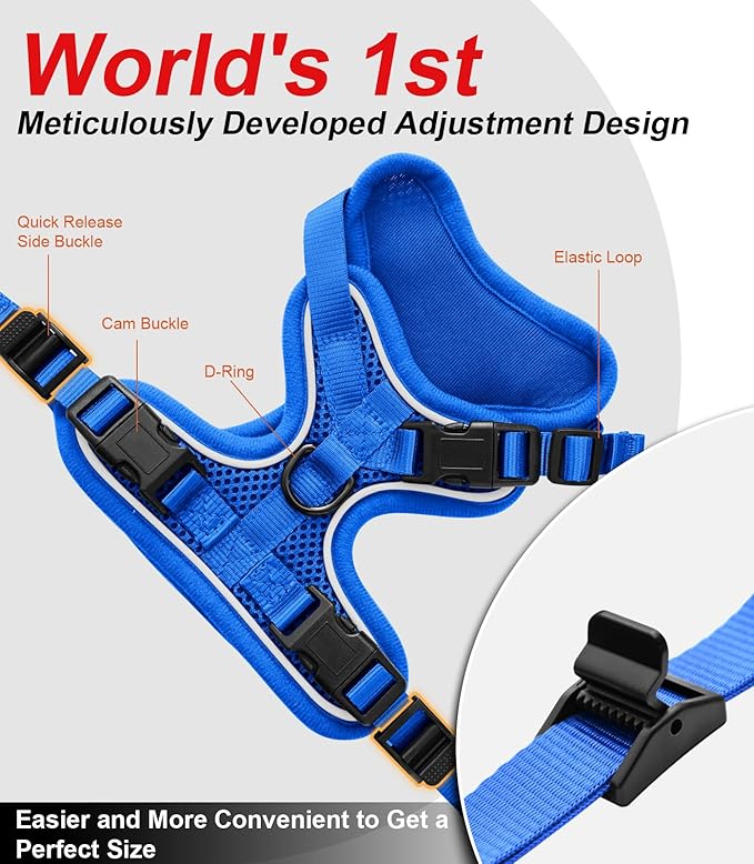 Cat Harness and Leash for Walking Escape Proof Soft Adjustable Cat Leash Breathable Comfortable Vest Easy to Wear Kitten Harness for Outdoor Travel (Blue, S (7-12lb))