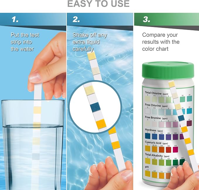 AAwipes Swimming Pool Test Kit 7 in 1 |100 Pool Test Strips | Pool PH Testing Kit Super Accurate Water Hardness Acid Test Kit Pool Maintenance Kit for Pool, Hot tub and Spa (K010)
