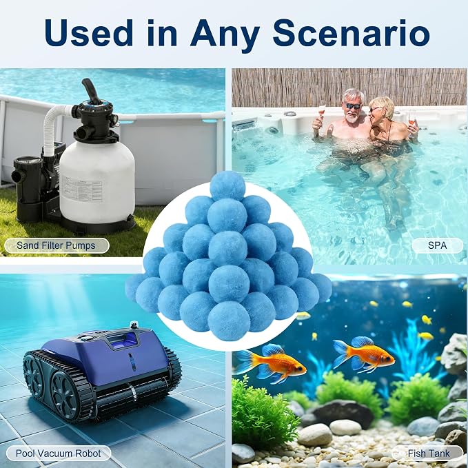 Pool Filter Balls with Silver Ions, Blue Media for Sand Filter | 1.5 lbs Replaces 50 lbs Pool Filter Sand, Easy to Clean, High Efficiency Pool Filter Media for Pools, Aquariums and Ponds