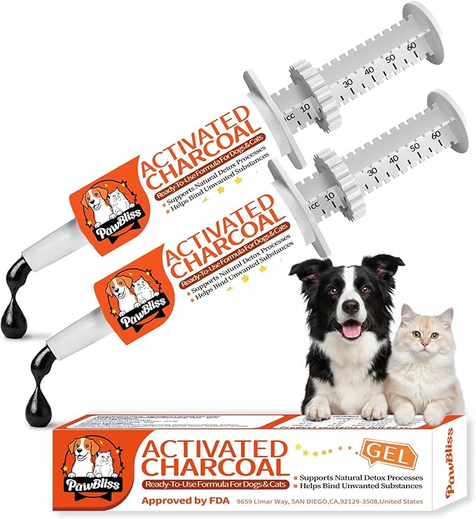 Activated Charcoal First Aid Kit -Emergency Support for Dogs, Cats & Puppies, Natural Charcoal Formula for Digestive Balance, Camping & Home Essential Oral Anti Diarrhea Digestive (60ml 2Tubes)