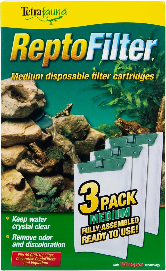 Tetra ReptoFilter Medium Filter Cartridges for Terrariums, 3 Count | For TetraFauna ReptoFilter 20 gal, Viquarium & Decorative ReptoFilter, Removea Debris, Waste & Odors, Replace Every 4 Weeks
