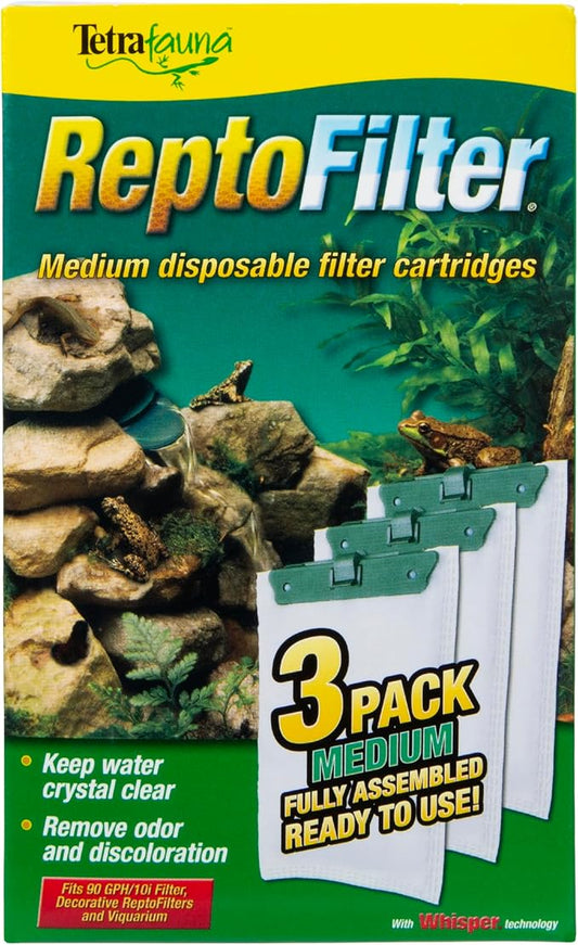 Tetra ReptoFilter Medium Filter Cartridges for Terrariums, 3 Count | For TetraFauna ReptoFilter 20 gal, Viquarium & Decorative ReptoFilter, Removea Debris, Waste & Odors, Replace Every 4 Weeks