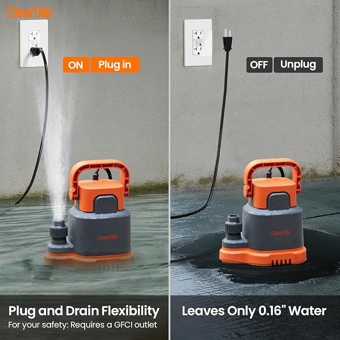 Submersible Utility Water Pump, 2400 GPH Portable Sump Pump with Copper Motor, Plug and Work for Pond, Garden Watering, Pool Transfer, Hot Tub Emptying