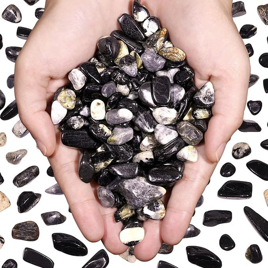 Black Tourmaline Crystal Chips Tumbled Stone 2lb 1200+Pcs Polished Crystal Aquarium Gravel Rocks for Fish Tank, Gardening,Flower Pots,Vase Fillers,Indoor Water Fountains,Landscaping