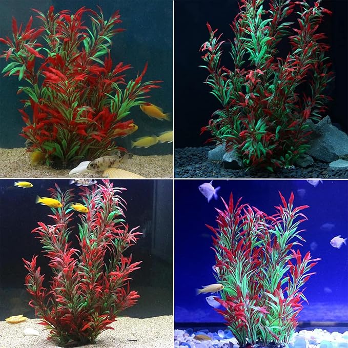 Tfwadmx Large Aquarium Plants 4 Pcs Artificial Water Seaweed for Fish Tank Decor Plastic Plant for Betta Shrimp Red About 12.5 Inch