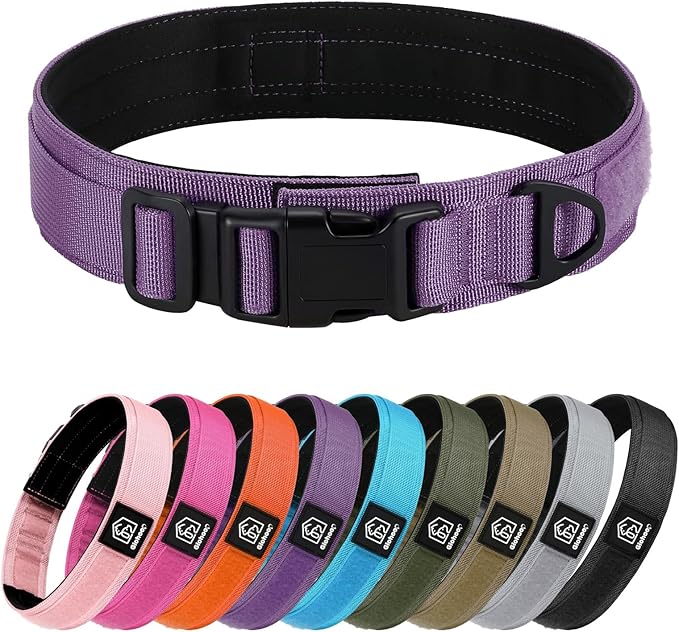 Tactical Durable Dog Collar, Metal D-Ring, Adjustable Heavy Duty Dog Collar with Heavy Quick-Release Buckle for Medium Large Dogs (Purple, L)