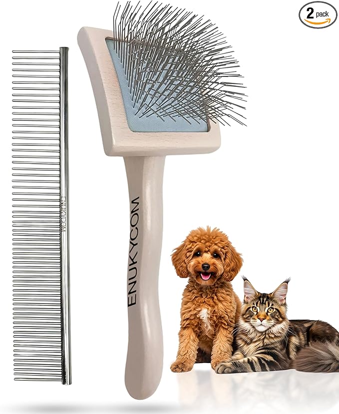 Grooming Dog Slicker Brush for Toy Poodle, Small Doodles & Maine Coon Cats - Best Dog Brush for Cockapoo Cavapoo Maltipoo and Pomeranian - Pet Slicker Brush & Comb Kit for Cats & small Great Pyrenees